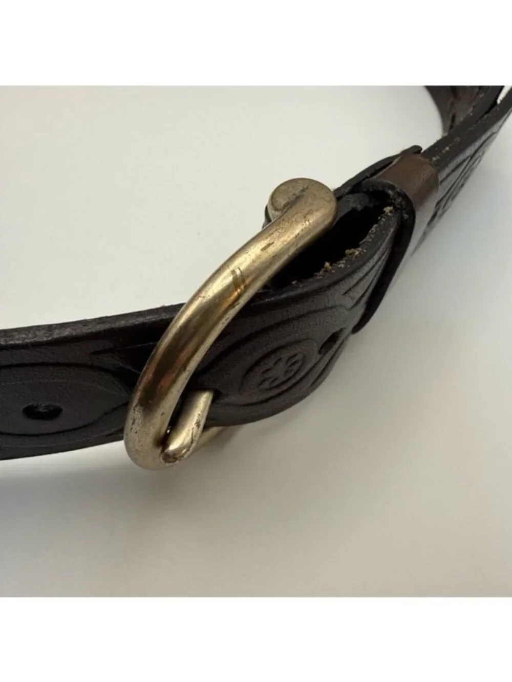 Fossil Tooled Leather Belt Size M 30 Western Floral Medallion Brass Buckle